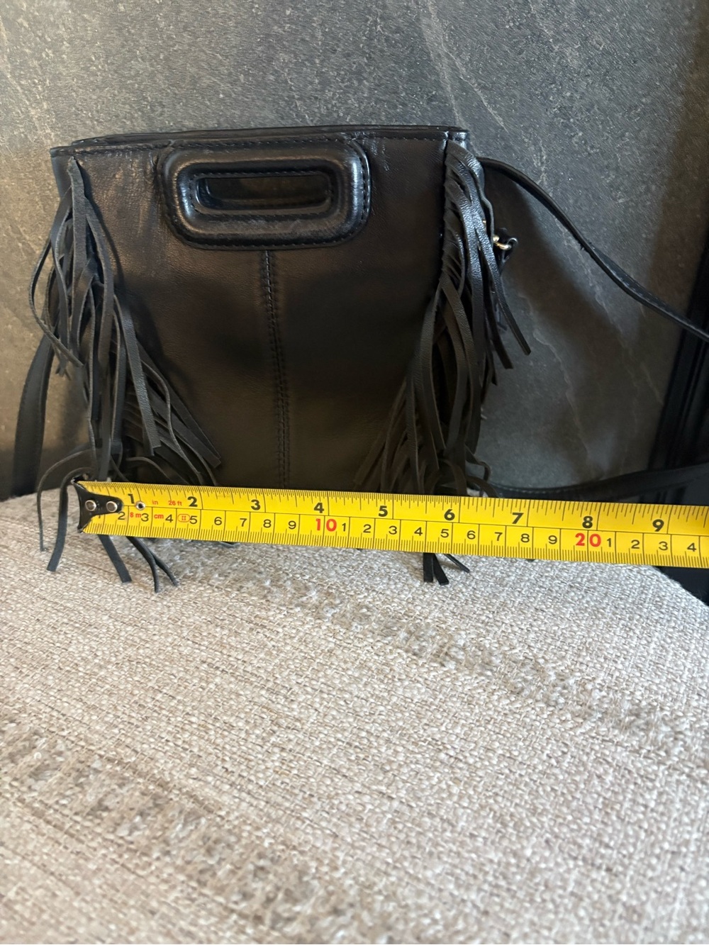 Maje Mini Black Fringe Leather Shoulder Bag - Picture 6 of 9